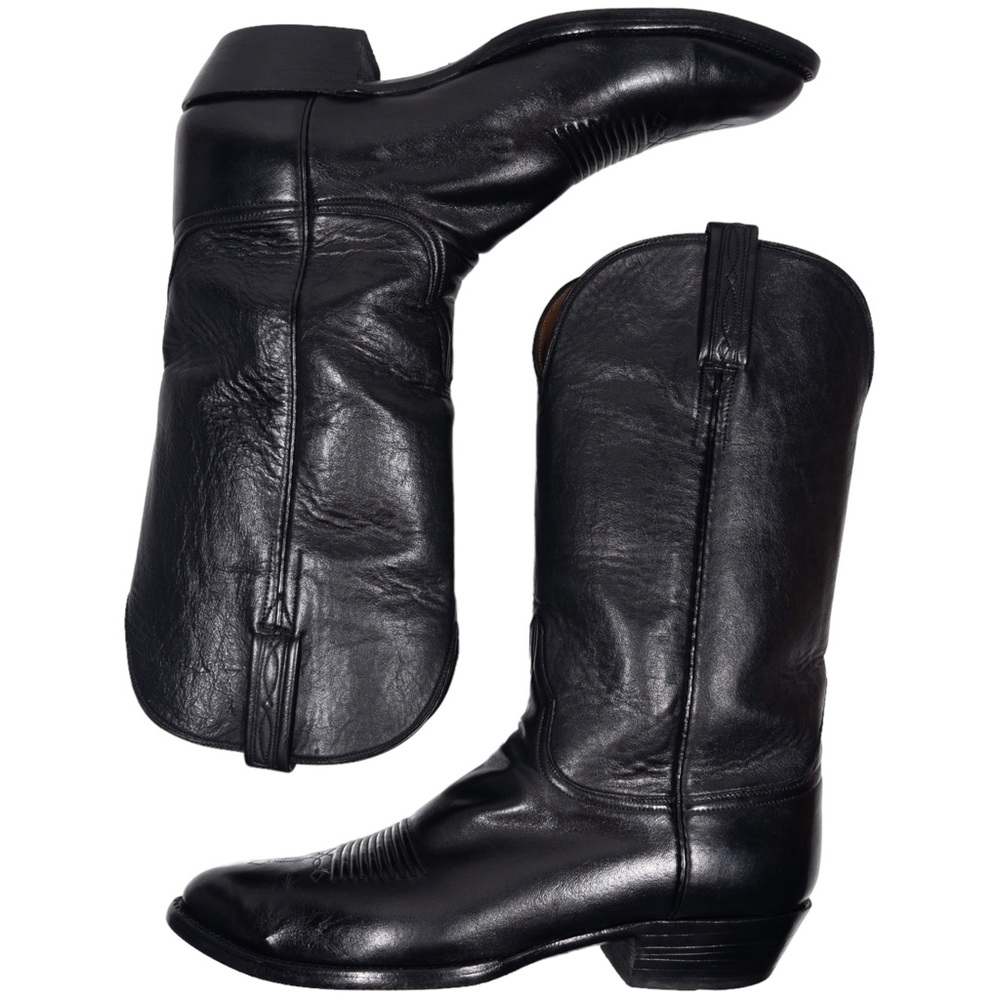Lucchese L1493 Vintage Black Leather Western Cowboy Boots Mens Size 9 D
